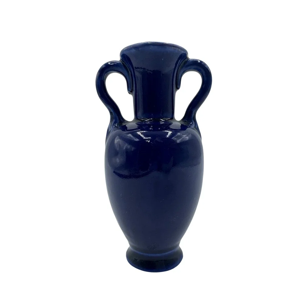 Vintage Cobalt Blue Miniature Bud Vase Classical Scene Gold Gilt Trim 4in
